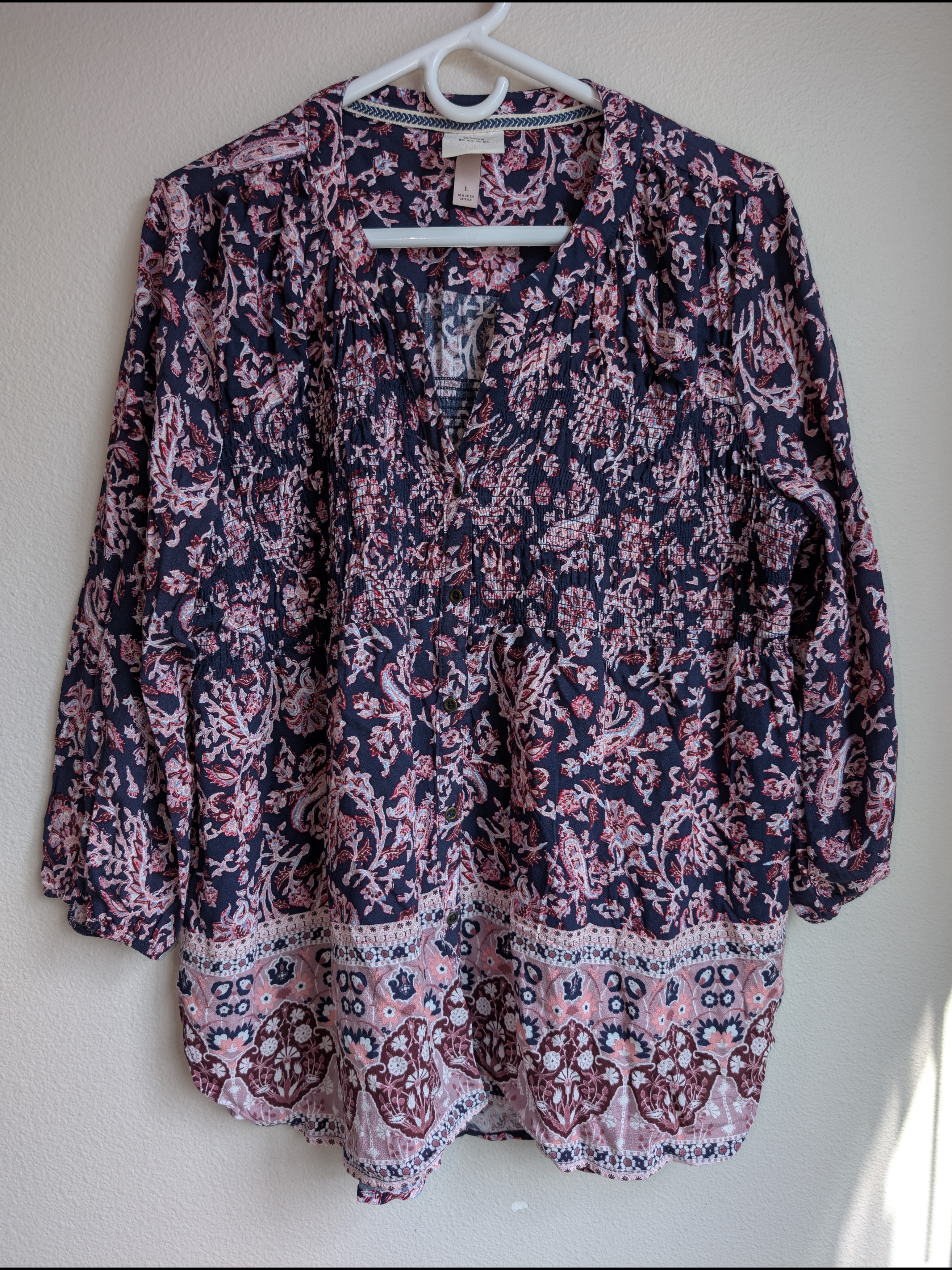 Knox Rose Floral Button Down Top Women's Size L